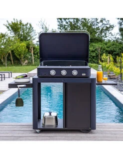 ENO DESSERTE ACHILLE BLEU NAVY VERSION AVEC PORTE 4 ROULETTES -camping boutique desserte achille bleu navy version avec porte 4 roulettes 2