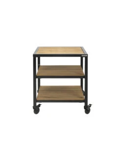 MODULE EXTENSION BIG GREEN EGG AVEC 3 PLATEAUX ACACIA ET 4 ROUES